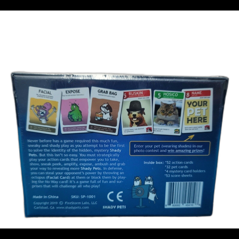 Shady Pets Card Game Family Friendly Party Games Card Games Age 7+ SEALED